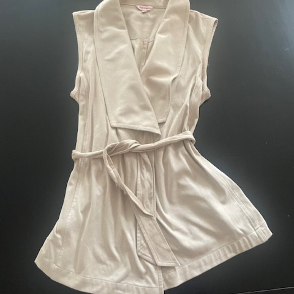Juicy Couture Women's Soft Faux Suede Drape Collar Belted Vest - M